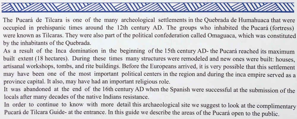 Pucar&aacute; de Tilcara site description.