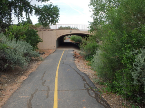 Cycling through a bicycle pathway in Santa Clara.