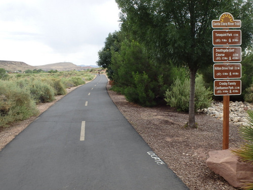 Cycling through a bicycle pathway in Santa Clara.