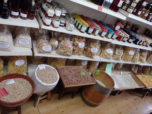 Goods on a store shelf.